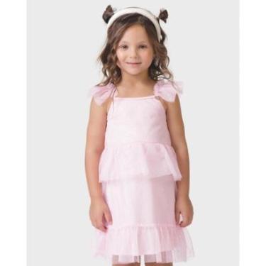 Imagem de Vestido glitter babados leve verão brilho confortável - Rosa e Vermelha - Menina 1 a 10 anos-Feminino