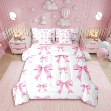 Imagem de Conjunto de cama solteiro com 7 peças, pintura a óleo, laço rosa kawaii, conjunto de cama estilo princesa fantasia inclui edredom, conjunto de lençóis, fronhas e fronhas, laço de coquete feminino para
