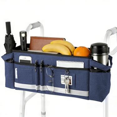 Imagem de AMEDELE Cesta de andador para idosos com suporte de copo, bolsa dobrável com grande capacidade, acessórios para andador dobrável - não serve para andador (azul)