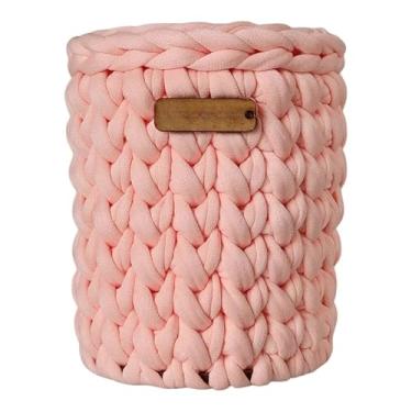 Imagem de Organizador de Mesa Artesanal em Crochê com Base de Madeira - Porta-Lápis Caneta Cachepô Multiuso para Ambientes Organizados (Salmão BB)