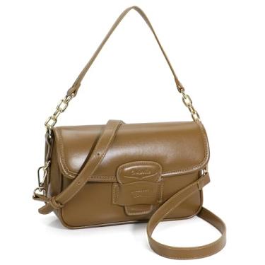 Imagem de Chinllo Bolsa transversal feminina com aba, bolsas de couro vegano com alça superior e alça ajustável, Tundra-nappa, Medium