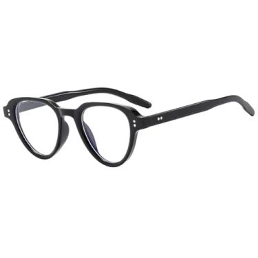 Imagem de HPIRME Óculos Mi Nail de armação pequena, estilo retrô oval, para fotos de rua (preto e transparente)