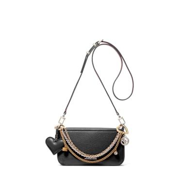 Imagem de Michael Kors Bryant Bolsa transversal conversível pequena, ferragem prateada/corrente de joia/preta