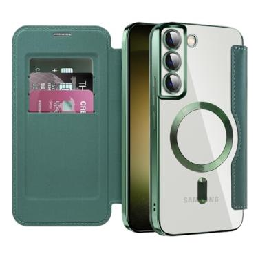 Imagem de MEMAXELUS Capa carteira para Samsung Galaxy S26+ Plus compatível com MagSafe, [bloqueio RFID] Capa magnética à prova de choque de couro PU flip premium com compartimentos para cartão transparente à