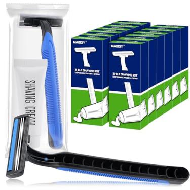 Imagem de MAGDIY Kit de creme de barbear descartável para homens, lâminas duplas descartáveis e creme de barbear (10 g), produtos de higiene pessoal embalados individualmente para moradores de rua, doação de