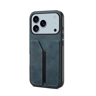 Imagem de Genérico Capa de couro com ranhura para cartão elástico para iPhone 17/17 Air/17 Pro/17 Pro Max, capa fina mate anti-impressões digitais, design de ajuste de precisão e resistente a impactos(azul, 17