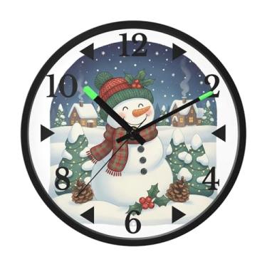 Imagem de STAYTOP Relógio de parede de LED de boneco de neve de Natal para quarto com brilho noturno, relógios de parede silenciosos de 30 cm para decoração de sala de estar, controle de som, relógio de parede