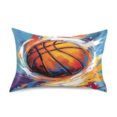 Imagem de xigua Fronha de cetim com pintura de basquete para cabelo e pele, lavável à máquina, antiderrapante, refrescante, fronha de cama queen com fecho de envelope, 50,8 cm x 76,2 cm