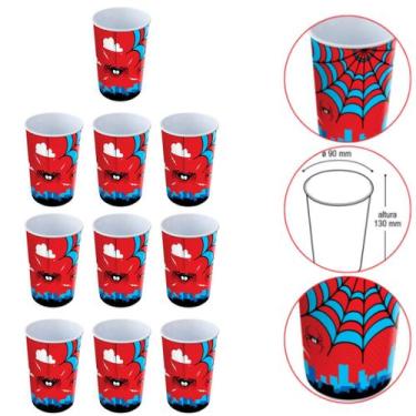 Imagem de Kit 10 Copo Plástico 550ml Label Menino Vermelho e Azul 9x9x13cm - Arq