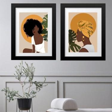 Imagem de Kit 2 Quadros Mulher Negra Sol - 60X48Cm