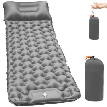 Imagem de Colchonete Camping, Colchão Solteiro Inflavel, Colchão Inflável de Acampamento ao Ar Livre com Travesseiro Almofada,192 cm X 58 cm X 5 cm,Ideal para Camping e Aventuras ao Ar Livre (Cinza 192 * 58cm)