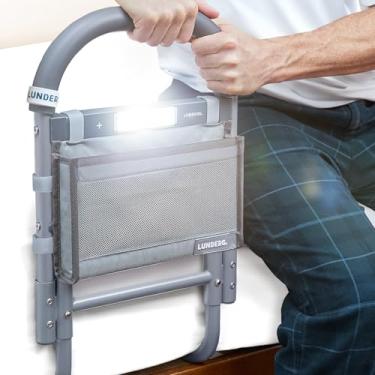 Imagem de Lunderg Trilho auxiliar de cama para idosos com luz ativada por movimento e bolso de armazenamento - trilhos de cama fáceis de instalar para idosos segurança e pós-cirurgia - Ajuda a reduzir quedas e