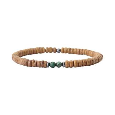 Imagem de Pulseira Masculina De Madeira Com Contas De Coco Natural E Pedra Olho 