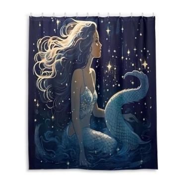 Imagem de Wassud Cortinas de chuveiro linda sereia para banheiro à prova d'água conjunto de cortina de chuveiro com 12 ganchos 152 x 182 cm