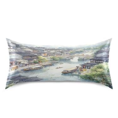 Imagem de xigua Fronha de cetim com pintura em aquarela para cabelo e pele, lavável à máquina, antiderrapante, refrescante, fronha de cama king size com fecho de envelope, 50,8 cm x 101,6 cm