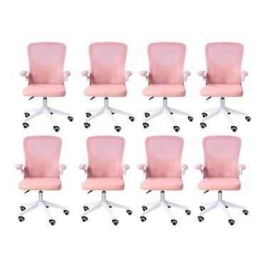 Imagem de Kit 08 Cadeiras Escritório Rodizio Office Bytes Rosa - Ecommbraz