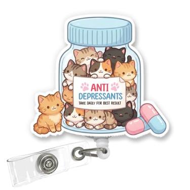 Imagem de ULTRAVUTT Porta-crachá antidepressivos para gatos para mães de cães, clipe retrátil para enfermeiras, equipes médicas, hospitais, clínicas e acessórios de trabalho, presente perfeito para