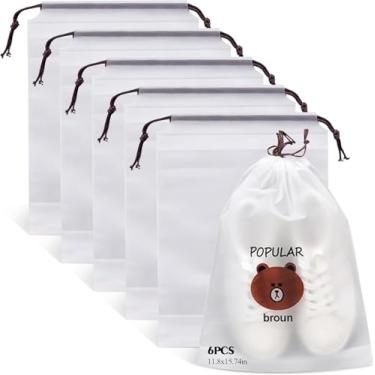 Imagem de Bolsas de sapato transparentes à prova d'água para viagens – Capas de sapato com cordão de 39 x 29 cm, bolsas de armazenamento de PE à prova de poeira para homens e mulheres, organizador multiuso para