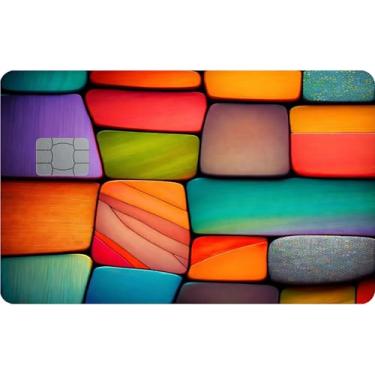 Imagem de Adesivo geométrico multicolorido abstrato para cartão de crédito, envoltório decorativo de vinil, protetor de cartão adesivo fino resistente a arranhões durável, fácil de aplicar e remover