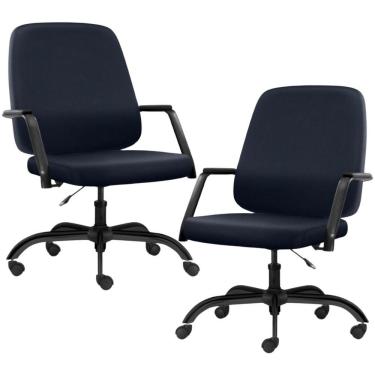 Imagem de Kit 02 Cadeiras Executiva Diretor Base Giratória Hub F02 Sintético Azul - Lyam Decor