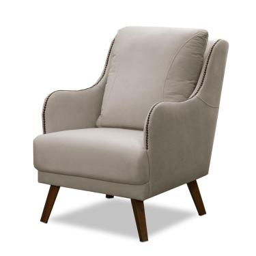 Imagem de Poltrona Decorativa Catar com Tachas Veludo Bege Claro - Gran Belo