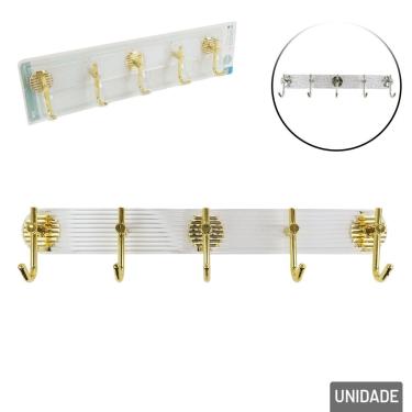 Imagem de Cabideiro de Parede Plástico 5 Ganchos Adesivo - Tudo em Caixa