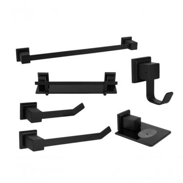 Imagem de Kit Banheiro Lavabo Preto Fosco 6 Peças Black Acessorios