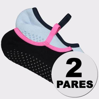 Imagem de Kit Meia Puma Pilates Feminina 2 pares Preta e Azul, 34-39