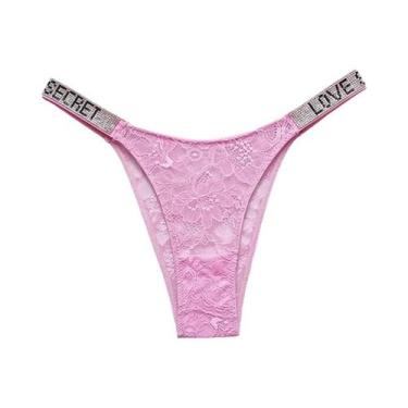 Imagem de Calcinha Transparente Sem Costura Com Letras Em Renda E Strass, Sexy, 