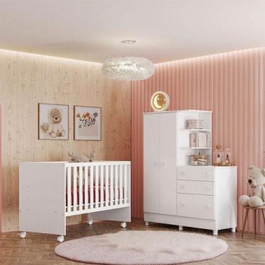 Imagem de Berço Nacional 3540 E Guarda Roupa Com Cômoda 4070 Ambiente Doce Sonho