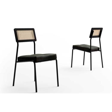 Imagem de Kit 2 Cadeiras Sala Jantar Lux 1741 Aço 2 Uni Preto-linho Grafite-courano Preto - Carraro