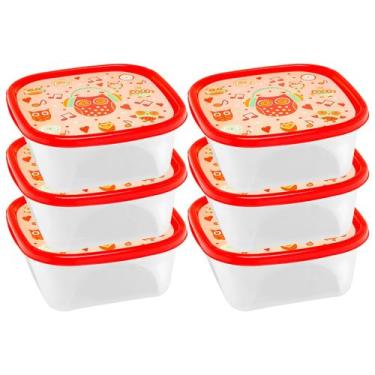 Imagem de Jogo De Potes Kit Com 6 Marmitas Com Tampa Decorada 690 Ml Desenho Cor