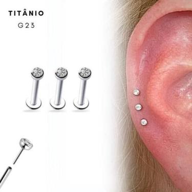 Imagem de Kit 3 Piercings Orelha Titânio G23 Push Pin Ponto De Luz Cor:Dourado -
