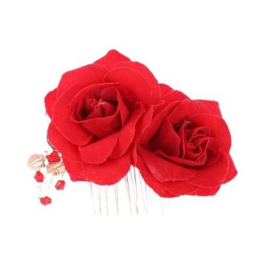 Imagem de Pentes De Cabelo Vermelhos Com Imitação De Pérolas E Rosas, 1/3/10 Peç
