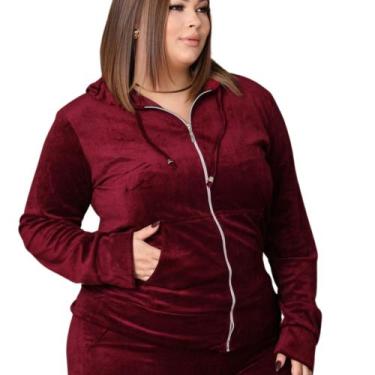 Imagem de Blusa Feminina Frio Veludo Plush Capuz Bolso Outono Inverno - PMQ, Vin