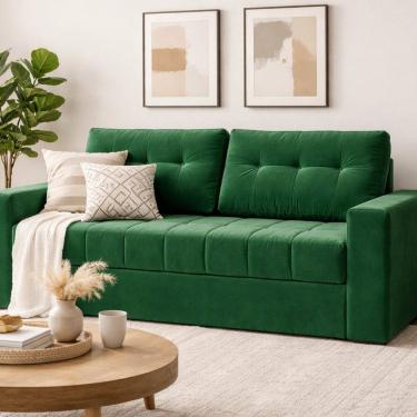 Imagem de Sofá Cama Casal em Tecido Veludo 182cm com Espuma D28 Murilo Veludo Verde