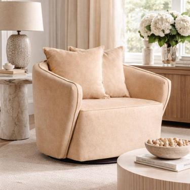 Imagem de Poltrona para Sala de Estar Girátoria Veludo Antonela Bege