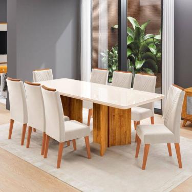 Imagem de Mesa de Jantar 8 Lugares Princeton com Vidro Marrom/Off White/Pastel - Viero Móveis