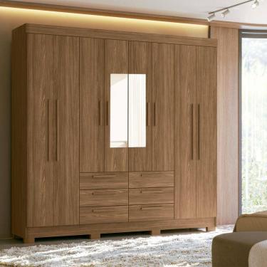 Imagem de Guarda-Roupa Casal Santana 8 Portas 6 Gavetas com Espelho Jatoba - Pnr Móveis