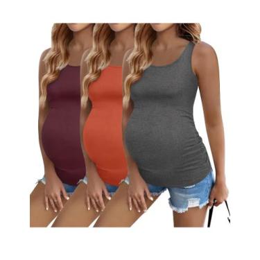 Imagem de Camisetas de maternidade Ekouaer, pacote com 3, lado franzido em caram