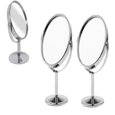 Imagem de 2 Espelhos de Mesa Oval Giratório Dupla Face Aumento Zoom P - Bm36