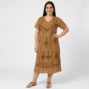 Imagem de Vestido Indiano Longo Manga Curta Liso bordado Colorido 1100-4 - - Sar