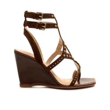 Imagem de Sandália Couro Marrom Salto Alto Cecconello 2770001-2, Marrom, 37