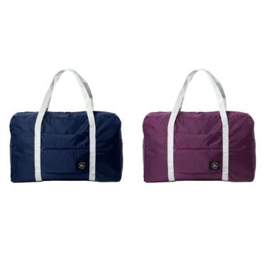 Imagem de Bolsa de Viagem 37x45x14cm 100% Poliéster Impermeável Dobrável Mala Kit 2 Azul e Vinho OEM