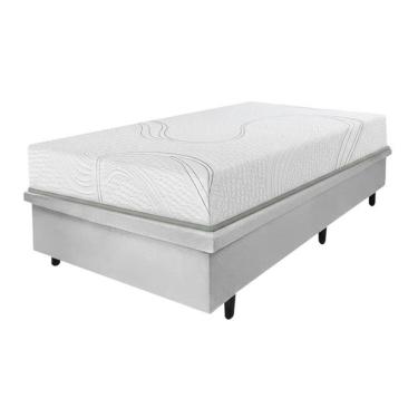 Imagem de Cama Box com Baú Solteiro Viena Viscoelástico Colchão Espuma D33 Tecido Branco