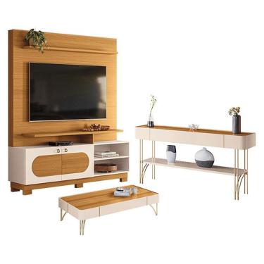 Imagem de Estante Home Theater Axis Cinamomo Off White Com Mesa De Centro Cadenza E Aparador Viva...