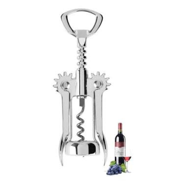 Imagem de Saca-rolhas tipo borboleta 2 em 1 com abridor de garrafa, em metal cro