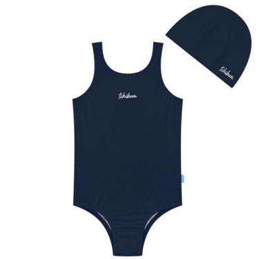 Imagem de Maiô Natação Infantil com Touca Proteção UV50+ Marinho Kamylus, 2