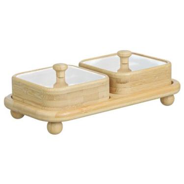 Imagem de Petisqueira Bambu 2 Potes Servir Frios Aperitivos Doces Home - PGB