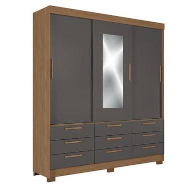 Imagem de Guarda Roupa Casal 3 portas de correr 9 gavetas Morretes com espelho J